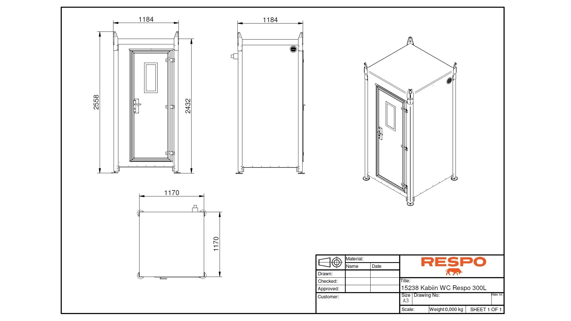 Mobiilne 300L WC eemaldatava kabiiniga